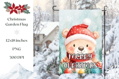 Merry Christmas Garden Flag, Cute Christmas Bear PNG Product Image 1