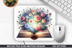 Book Flower Mouse Pad Sublimation, Animals Mouse Pad PNG Product Image 1