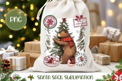 Christmas Bear Santa Sack Print, Winter Tree Gift Bag Product Image 1