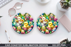 Bunny Car coaster sublimation, Easter Coaster PNG Design Product Image 1