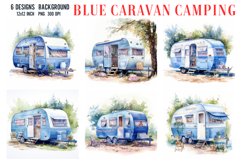 Watercolor Blue Caravan Camping Background |Paper PNG Product Image 1