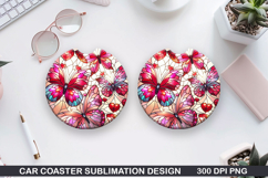 Butterfly Car Coaster Sublimation, Valentines Coaster PNG Product Image 1
