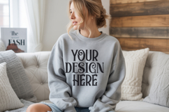 Ash Gildan 18000 Sweatshirt Mockup,G18000 Crewneck Sweatshir Product Image 1