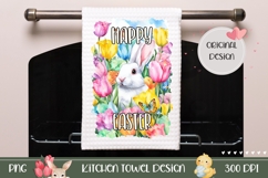 Colorful Easter Bunny Towel, Tulips Towel Design Product Image 1