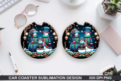 Snowman Car Coaster Sublimation|Christmas Coaster PNG Design Product Image 1