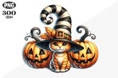 Halloween Cat And Pumpkin Sublimation - Clipart PNG Design Product Image 1