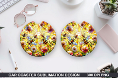 Flower Car Coaster Sublimation| Summer Coaster PNG Design Product Image 1