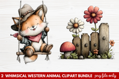 2 Whimsical Western Animal Clipart | Cute Cowboy Animals PNG Product Image 1