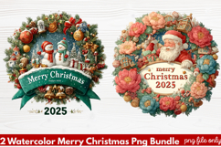 2 Watercolor Merry Christmas PNG | Festive Holiday Product Image 1