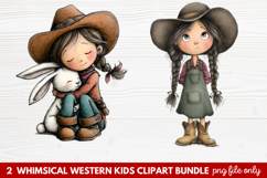 2 Whimsical Western Kids Clipart | Cute Cowboy &amp; Cowgirl PNG Product Image 1