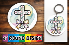 Blissful Circle Coaster Sublimation PNG, Cross and Bow Product Image 1