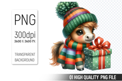 Christmas Horse Clipart PNG, Watercolor Christmas Animals Product Image 1
