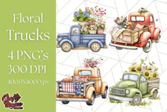 Floral Farm Truck Clipart, Cottagecore Country Truck Png Product Image 1