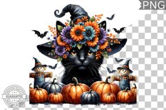 Halloween Cat Flowers Sublimation - Clipart PNG Design Product Image 1