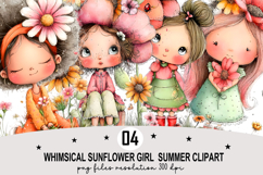 Whimsical Sunflower Girl Summer Clipart Watercolor png Product Image 1