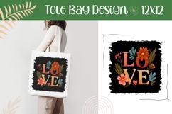 Floral Love Illustration PNG, Black Tote Bag Template Product Image 1