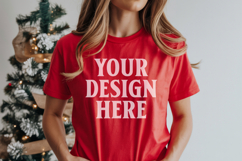 Christmas Bella Canvas 3001 Red Shirt Mockup ,Trandy Mockup Product Image 1