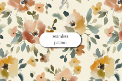 Soft Watercolor Floral Seamless Pattern on Cream Product Image 1