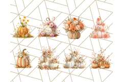 Pumpkin Clipart with Fall Flowers PNG Autumn Illustration Product Image 8