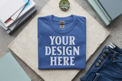 Carolina Blue Gildan 5000 Flat Lay Tshirt Mockup, G5000 mock Product Image 1