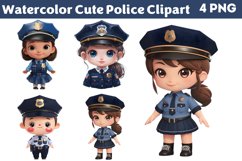 Watercolor Cute Police Clipart PNG Product Image 1