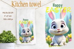 Happy Easter kitchen tea towel | Easter bunny sublimation Product Image 1