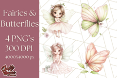 Pastel Fairies and Butterflies PNG, Spring Fantasy Clipart Product Image 1