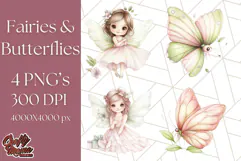 Pastel Fairies and Butterflies PNG, Spring Fantasy Clipart Product Image 1