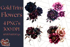 Gothic Floral PNG, Dark Aesthetic Flowers Clipart Print Product Image 1