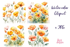 4 California Poppy Watercolor Clipart Poppy Clip Art Product Image 1