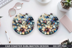 Flowers Car Coaster Sublimation|Christmas Coaster PNG Design Product Image 1