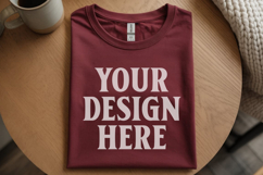 Gildan 64000 Maroon Folded Tshirt Mockup Product Image 1