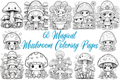 68 Mushroom Toadstool Character Color Pages Book JPG Clipart Product Image 1