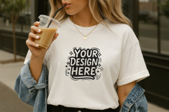 Women Denim Jacket T-Shirt Mockup PSD JPG Product Image 1