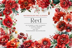 68 Red Rose Watercolor Flower Clipart Product Image 1