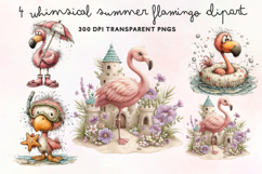 Whimsical Summer Flamingo Clipart PNG Product Image 1