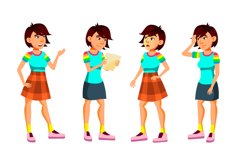 Asian Teen Girl Poses Set Vector. Active Product Image 1