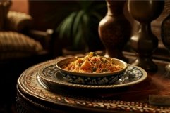 Exotic couscous dish on ornate table setting Product Image 1