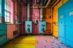 Colorful abandoned industrial boiler room Product Image 1
