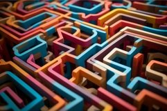 Abstract close-up of a multicolored wooden labyrinth game Product Image 1