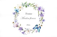 Wildflowers and butterfly frame. Watercolor wreath Product Image 1