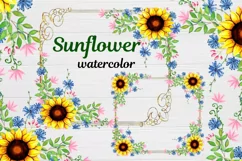 Sunflower Frames Watercolor, Clipart Border Floral Product Image 1