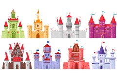 Fairytale medieval towers. Cartoon royal kingdom towers, old Product Image 1