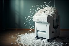 Overflowing office shredder with paper scraps Product Image 1