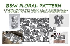 B&amp;W floral seamless pattern 4, digital paper Product Image 1