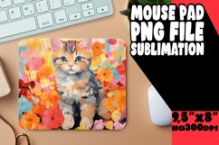 Adorable Kitty with Vibrant Floral Mouse Pad PNG Product Image 1