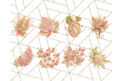 Fall Foliage Clipart PNG, Pink and Green Leaves Product Image 5