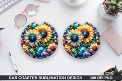 Flower Car coaster sublimation, Summer Coaster PNG Design Product Image 1