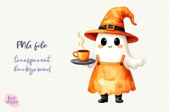Ghost Waiter PNG Halloween Ghost Cafe Clipart Sublimation Product Image 2