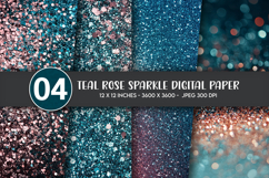 Teal Rose Sparkle Digital Paper Product Image 1